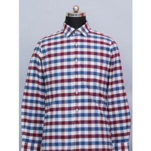 White Serenade Shirt With Blue And Maroon Medium Checks